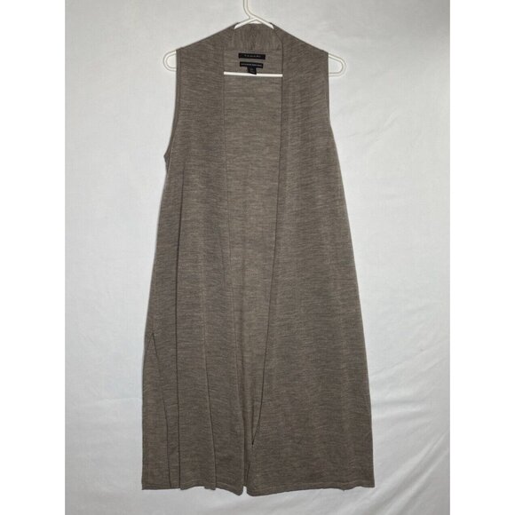 Tahari Women's Taupe 100% Merino Wool Sleeveless Midi Duster Vest Size Small - Picture 7 of 7